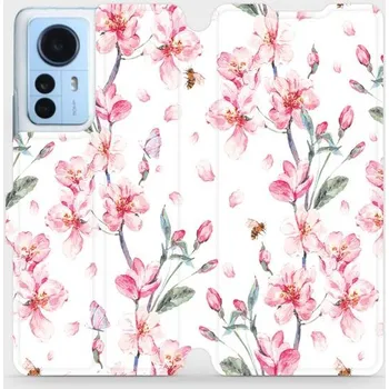 Pouzdro na mobilní telefon Flipové pouzdro Mobiwear na mobil Xiaomi 12 Pro - M124S Růžové květy - VÝPRODEJ (Parádní flip obal, kryt, pouzdro Mobiwear na mobilní telefon Xiaomi 12 Pro s motivem M124S Růžové květy)