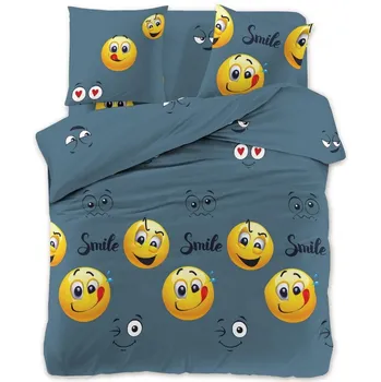 Povlečení Textilomanie Mlsný smajlík šedé 140 x 200, 70 x 90 cm zipový uzávěr