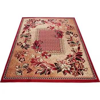 Koberec Makro Abra Kusový koberec ATLAS 7192B Květy tmavě béžový červený Rozměr: 70x130 cm