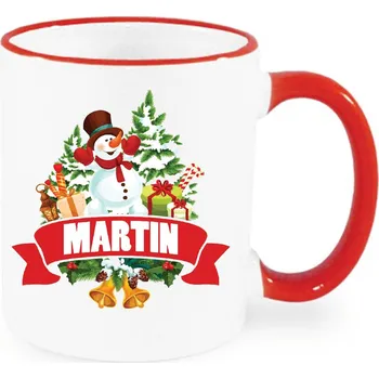 Vánoční hrnek - Vánoční sněhulák se jménem Martin Barva: Červená