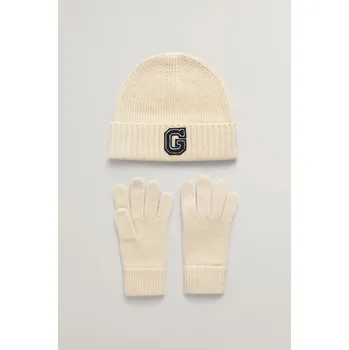 Kšiltovka SET ČEPICE A RUKAVICE GANT G BEANIE & GLOVES GIFT SET CREAM