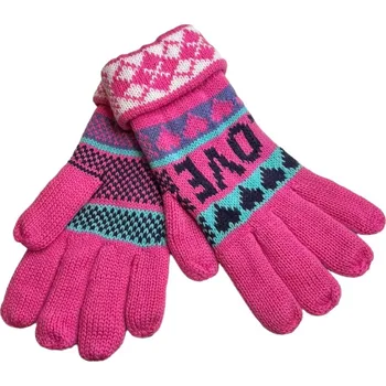 Rukavice ZIMA-Zimní prstové rukavice - Love tm.růžové