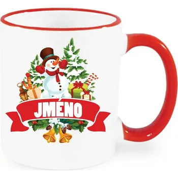 Vánoční hrnek - Vánoční sněhulák se jménem na přání Barva: Červená