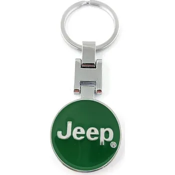 Přívěšek na klíče JEEP zelený kovový, včetně kroužku na klíče