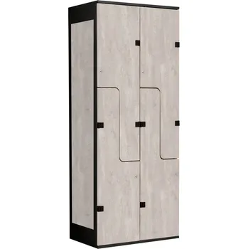 TRITON šatní skříň se 4 boxy a dveřmi ve tvaru Z, kov-lamino T1970, černá - beton + doprava zdarma