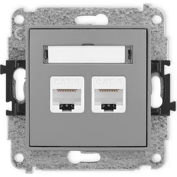 Elektrická zásuvka KARLIK Dvojitá zásuvka pro PC 2x RJ45, kat 6, 8pin Barva: Matná šedá