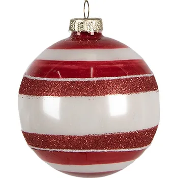 Vánoční dekorace Vánoční skleněná červenobílá ozdoba - 8x8 cm
