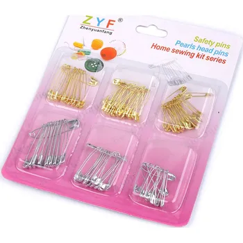 Spínací špendlíky na kartě mix velikostí, malé, 2 nikl zlatá