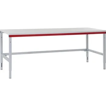 Dílenský stůl Základní stůl Rocholz SYSTEM FLEX, manuální, 2000 x 800 x 690 - 960 mm, bílý hliník/červený