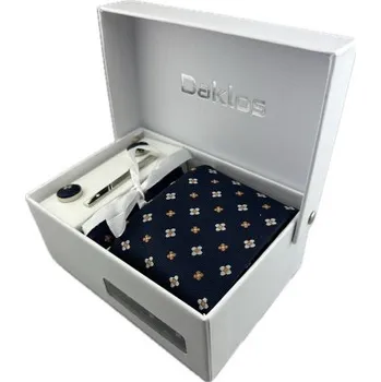 Kravata Luxusní set květinový tmavě modrý - Kravata, kapesníček do saka, manžetové knoflíčky, kravatová spona v dárkovém balení