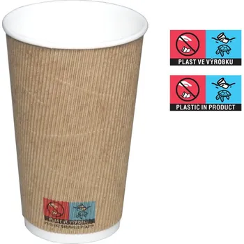 Jednorázové nádobí Kelímek papírový WRAP 400/450ml 16oz natural hnědý 90mm - EU logo - 500 ks