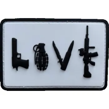 Nášivka PVC nášivka LOVE - Pistol Grenade Knife Rifle, Bílá