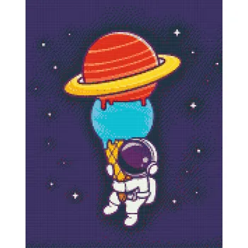 Diamantové malování Diamantové malování - Astronaut s kornoutem planet Velikost: 40x50cm, Rámování: Pouze srolované plátno, Diamanty: Kulaté