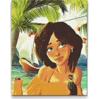 Diamantové malování Diamantové malování - Tmavovláska na pláži Velikost: 30x40cm, Rámování: Pouze srolované plátno, Diamanty: Kulaté