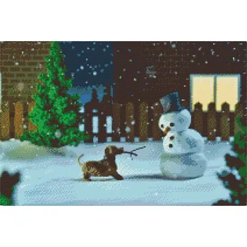 Diamantové malování Diamantové malování - Sněhulák a pes Velikost: 40x60cm, Rámování: Pouze srolované plátno, Diamanty: Kulaté