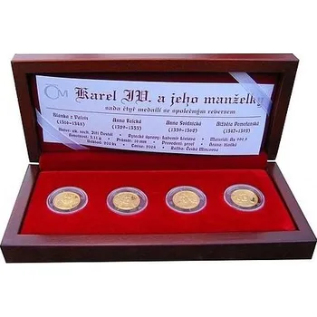 Česká mincovna Sada 4 zlatých medailí Karel IV. a jeho manželky 3.11 g