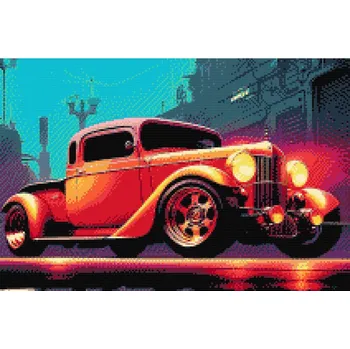 Diamantové malování Diamantové malování - Retro červené autíčko Velikost: 40x60cm, Rámování: Pouze srolované plátno, Diamanty: Čtvercové
