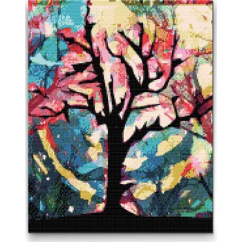 Diamantové malování Diamantové malování - Barevné pozadí za stromem Velikost: 30x40cm, Rámování: Pouze srolované plátno, Diamanty: Kulaté