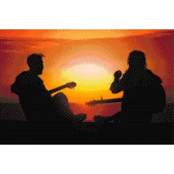 Diamantové malování Diamantové malování - Kytaristi při západu slunce Velikost: 40x60cm, Rámování: Pouze srolované plátno, Diamanty: Čtvercové