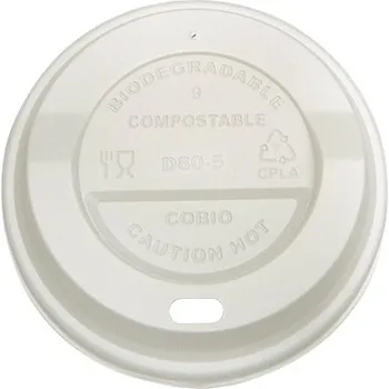Jednorázové nádobí Víčko BIO CPLA s otvorem na kelímek papírový 8oz 200/250ml D80 natural - 1000 ks