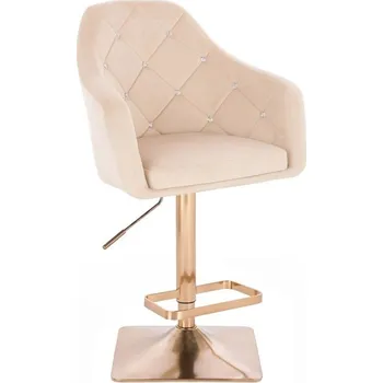Barová židle LuxuryForm DESIGN Barová židle ROMA VELUR na zlaté hranaté podstavě - krémová