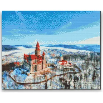 Diamantové malování - Hrad Bouzov 3 Velikost: 30x40cm, Rámování: Pouze srolované plátno, Diamanty: Kulaté