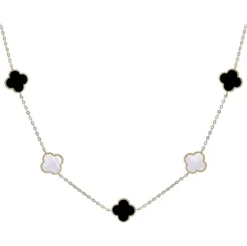 Náhrdelník Stříbrný zlacený náhrdelník se čtyřlístky s onyxem a perletí JMAS7043XN60 + dárek zdarma