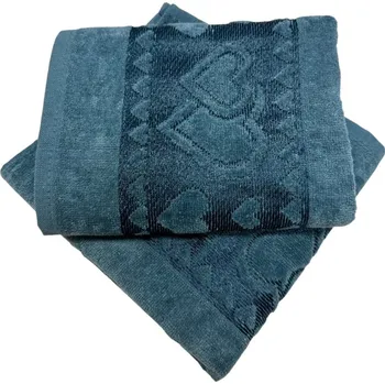 Ručník Žakárový froté ručník modrý srdíčko 50x90cm TiaHome