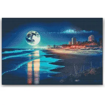 Diamantové malování Diamantové malování - Úplněk na pláži Velikost: 40x60cm, Rámování: Pouze srolované plátno, Diamanty: Čtvercové