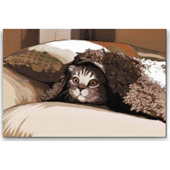 Diamantové malování Diamantové malování - Kotě pod polštářem Velikost: 40x60cm, Rámování: Pouze srolované plátno, Diamanty: Čtvercové