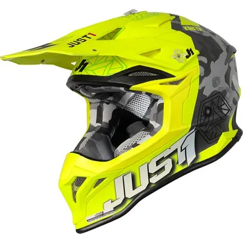 Helma na motorku Přilba JUST1 J39 KINETIC Mat CAMO Lime/Fluo yellow Velikost: L