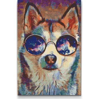 Diamantové malování Diamantové malování - Husky s brýlemi Velikost: 40x60cm, Rámování: Pouze srolované plátno, Diamanty: Čtvercové