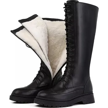 Dámské kozačky Zimní kozačky z přírodní kůže s vlněnou podšívkou Barva: Černá, Velikost: 41