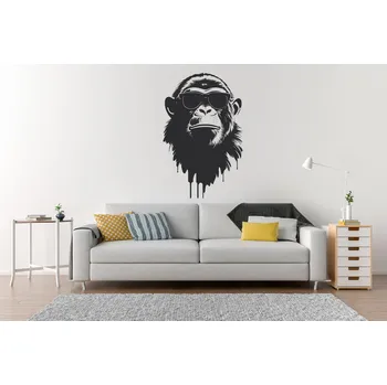 Samolepící dekorace Lepy.cz Samolepka na zeď Opice s brýlemi Velikost (šířka x výška): 40x63cm, Barevná varianta: Bílá