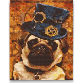 Diamantové malování Diamantové malování - Mops s kloboukem Velikost: 30x40cm, Rámování: Pouze srolované plátno, Diamanty: Čtvercové