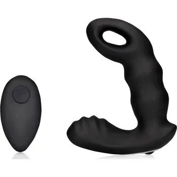 Vibrátor na prostatu Shots Ouch! Beaded Vibrating Prostate Massager with Remote Control Black, silikonový vibrátor na prostatu s dálkovým ovládáním 12,7 x 3,5 cm