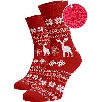 Dámské termo ponožky Teplé ponožky Norský vzor Červená Bavlna 35-38