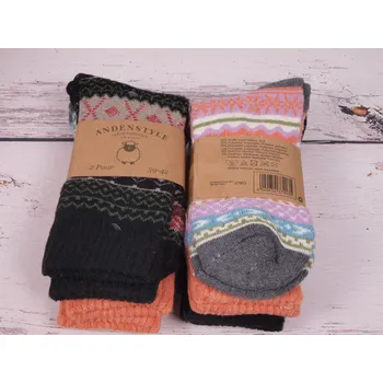 Dámské ponožky CNB BERLIN Termo ponožky SADA 2 PÁRŮ DE 37903 teplé s vlnou vzorované černé a lososové velikosti ponožek: 23-25 (EUR vel. 35-38)