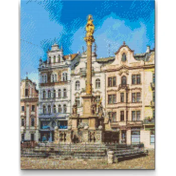 Diamantové malování - Mariánský sloup v Plzni Velikost: 30x40cm, Rámování: Pouze srolované plátno, Diamanty: Kulaté