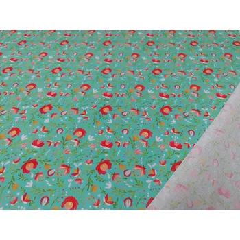 BYTEMA Bavlněná látka Lidové motivy mini tyrkys šíře 150 cm