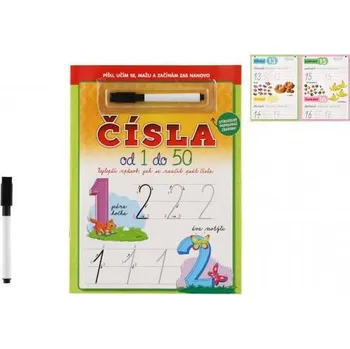 Hračka pro nejmenší Čísla od 1 do 50 se stíratelnými listy + popisovač 21x28cm