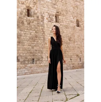 Dámské tričko Dámské dlouhé šaty SUK0407 Černá se třpytem - Roco Fashion černá 44/2XL