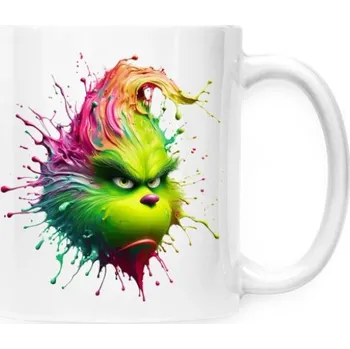 Hrnek malý bílý s potiskem Grinch vylitý z barvy