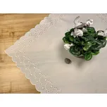 BYTEMA Vyšívaný ubrus a ovál VYRÁŽANÉ KVĚTINY bílé 85 x 85 cm