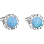 Stříbrné náušnice pecky se syntetickým opálem a Preciosa krystaly světle modré kulaté 31317.1