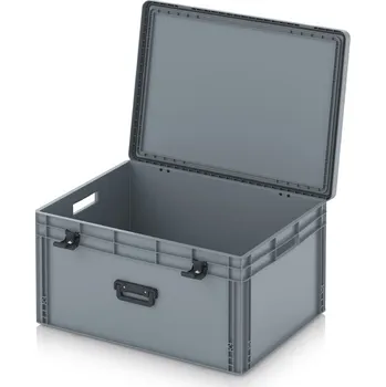 paleta Euro přepravka s víkem s panty Pro 81,3 x 62,8 x 43,8 cm, otevřená - Stříbrošedá - materiál: PP - EDP S 86/42 1G