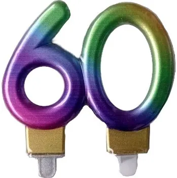 Dortová svíčka Svíčka číslice 60 metalická duhová 8 cm