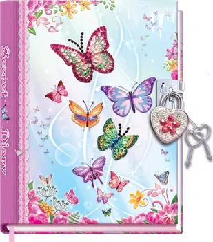 Zápisník Uzamykatelný deník se samolepkami a kamínky 18 x 14 x 4 cm Motýlci