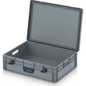 paleta Euro přepravka s víkem s panty Pro 81,3 x 62,8 x 23,8 cm, otevřená - Stříbrošedá - materiál: PP - EDP 86/22 1G