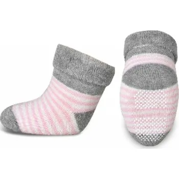 Ponožky dětské froté protiskluzové - JEMNÉ PROUŽKY růžovo-šedé - vel.6-12měs.